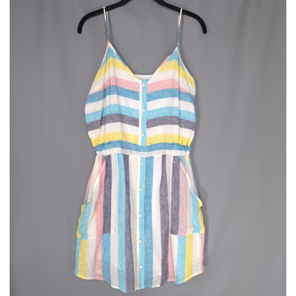SPLENDID X GRAY MALIN Womens Dress MEDIUM Striped Linen Blend Sleeveless RD0030U